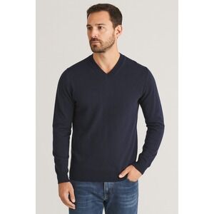Black Brown 1826 Mens XL Merino Wool V-Neck Sweater Made in‎ Italy Long Sleeve